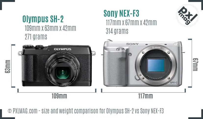 Olympus SH-2 vs Sony NEX-F3 size comparison