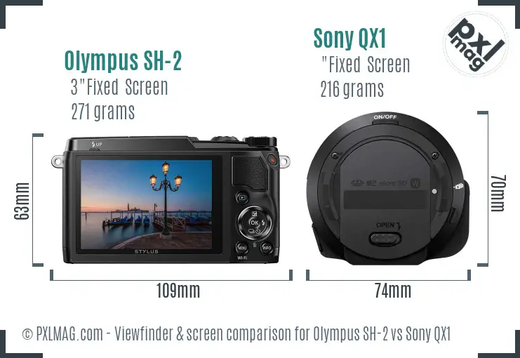 Olympus SH-2 vs Sony QX1 Screen and Viewfinder comparison