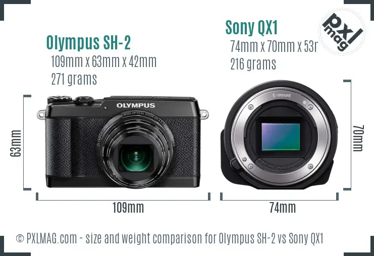 Olympus SH-2 vs Sony QX1 size comparison