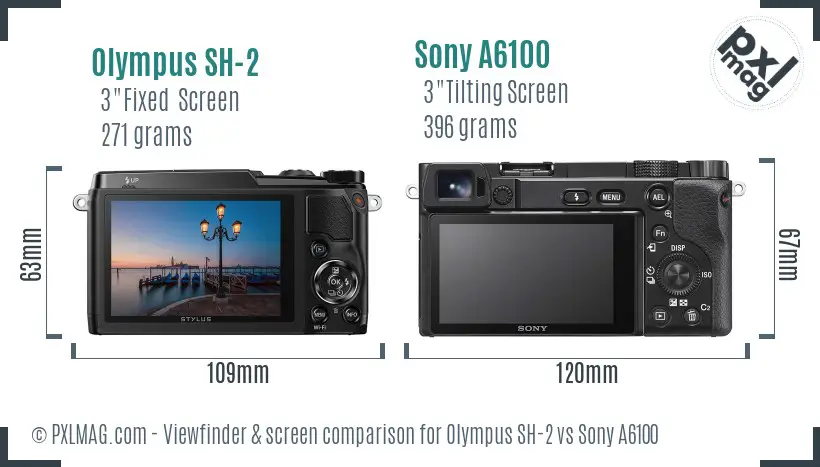 Olympus SH-2 vs Sony A6100 Screen and Viewfinder comparison