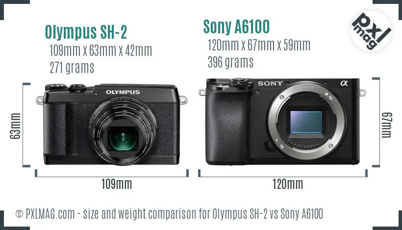 Olympus SH-2 vs Sony A6100 size comparison