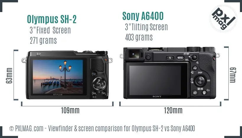 Olympus SH-2 vs Sony A6400 Screen and Viewfinder comparison