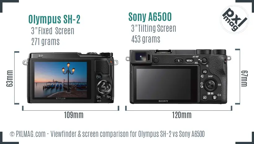 Olympus SH-2 vs Sony A6500 Screen and Viewfinder comparison