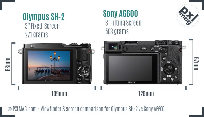 Olympus SH-2 vs Sony A6600 Screen and Viewfinder comparison