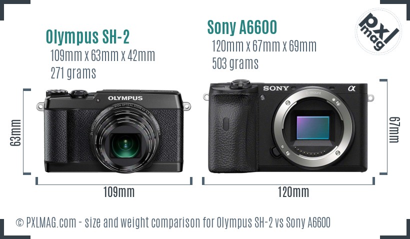 Olympus SH-2 vs Sony A6600 size comparison