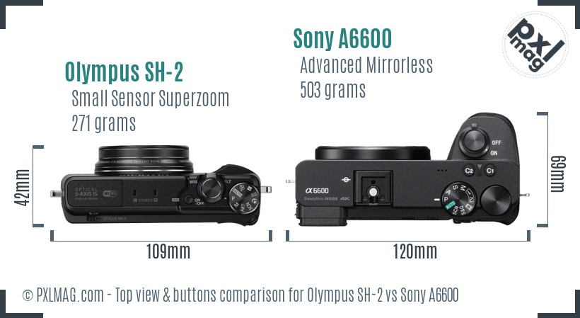 Olympus SH-2 vs Sony A6600 top view buttons comparison