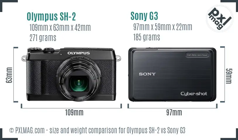 Olympus SH-2 vs Sony G3 size comparison