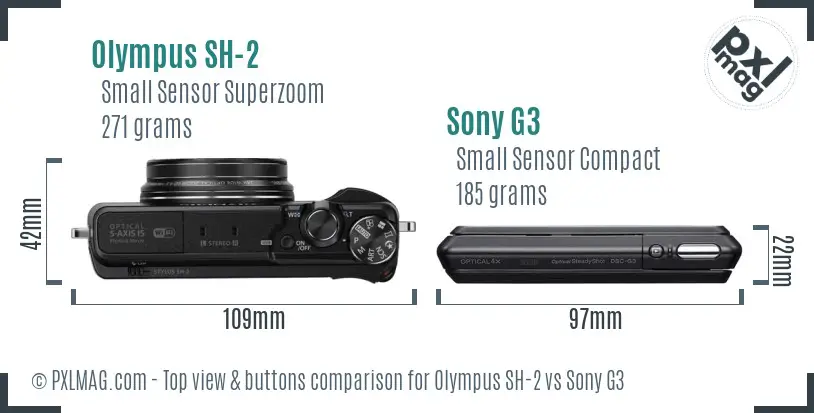 Olympus SH-2 vs Sony G3 top view buttons comparison