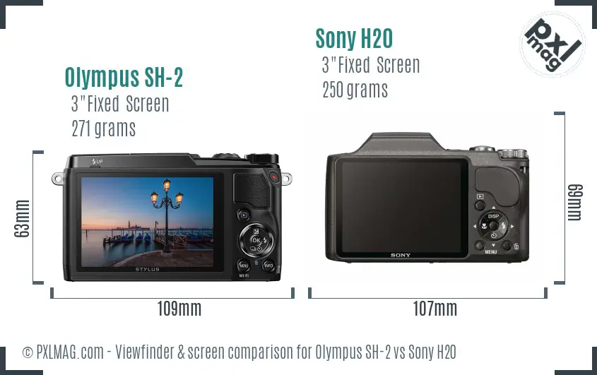 Olympus SH-2 vs Sony H20 Screen and Viewfinder comparison