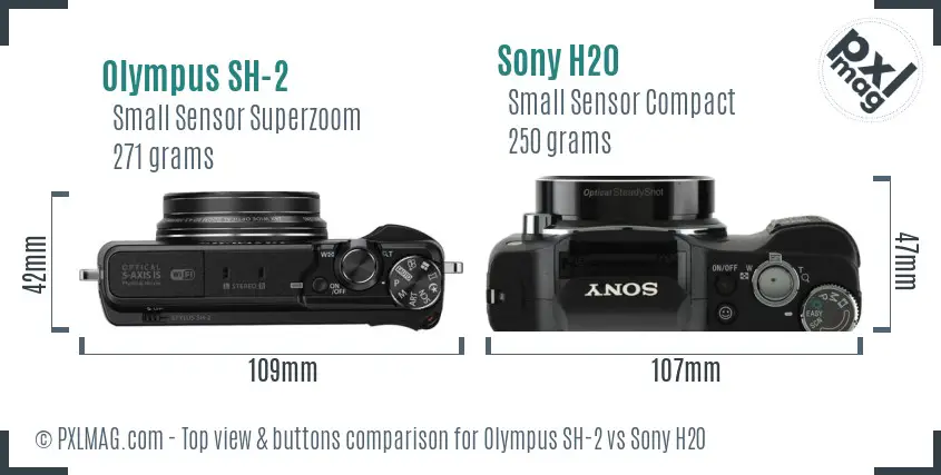 Olympus SH-2 vs Sony H20 top view buttons comparison