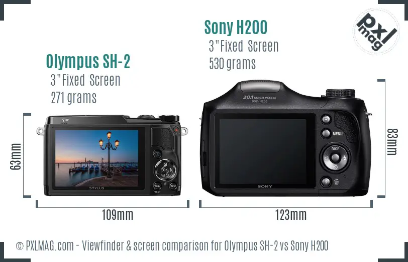 Olympus SH-2 vs Sony H200 Screen and Viewfinder comparison