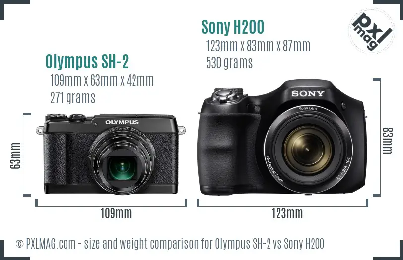 Olympus SH-2 vs Sony H200 size comparison