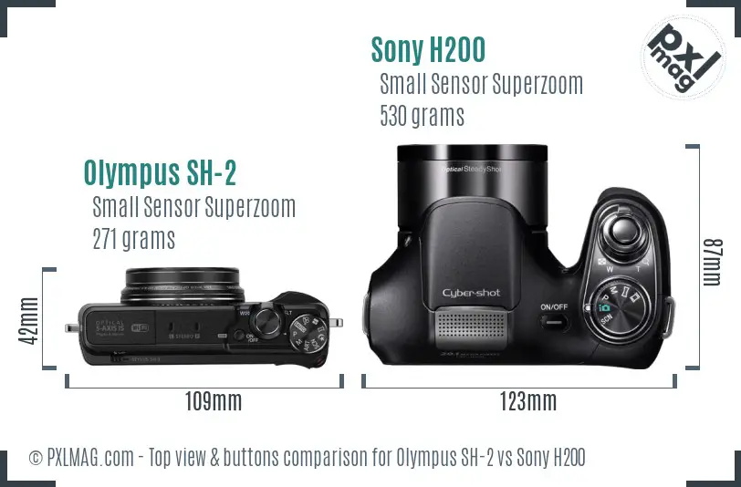 Olympus SH-2 vs Sony H200 top view buttons comparison