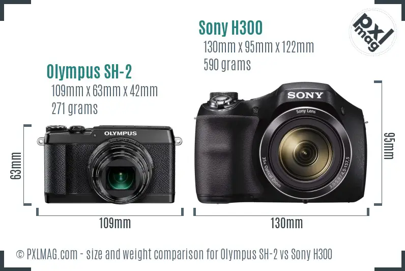 Olympus SH-2 vs Sony H300 size comparison