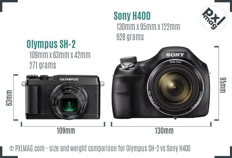 Olympus SH-2 vs Sony H400 size comparison