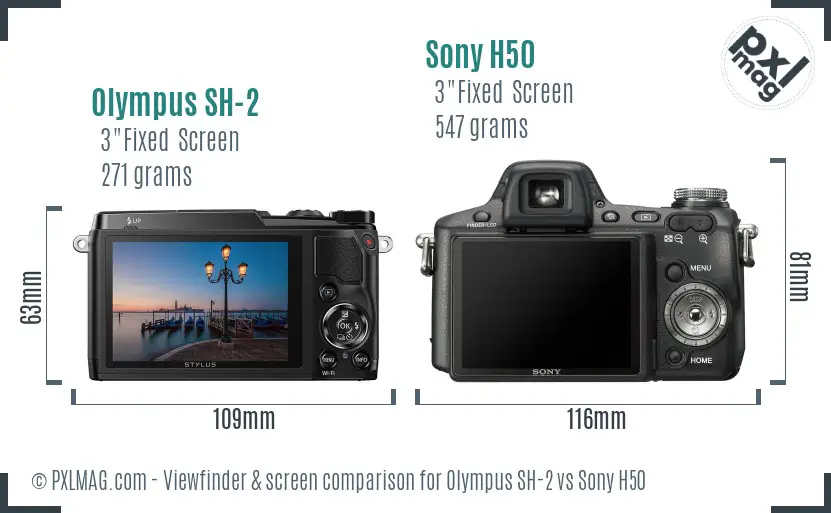 Olympus SH-2 vs Sony H50 Screen and Viewfinder comparison