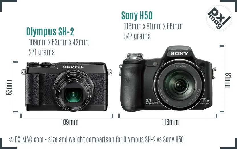 Olympus SH-2 vs Sony H50 size comparison