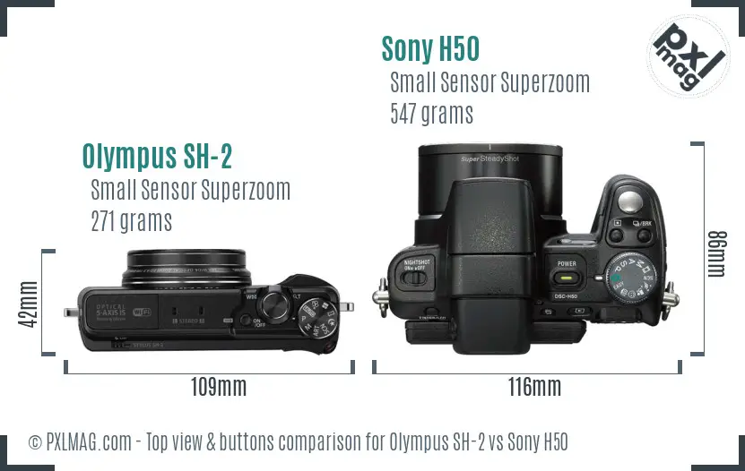 Olympus SH-2 vs Sony H50 top view buttons comparison