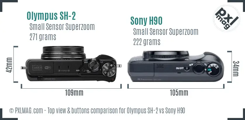 Olympus SH-2 vs Sony H90 top view buttons comparison