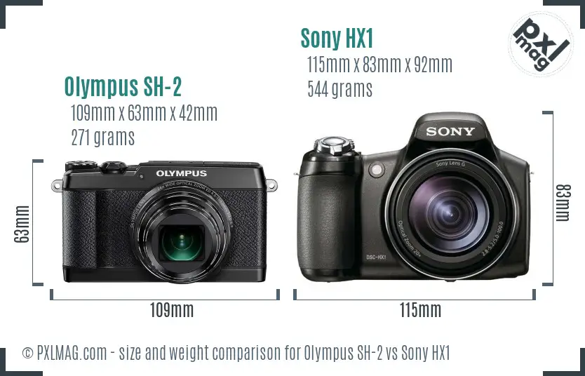 Olympus SH-2 vs Sony HX1 size comparison