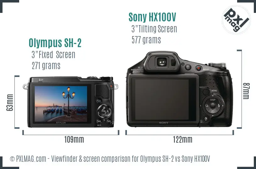 Olympus SH-2 vs Sony HX100V Screen and Viewfinder comparison