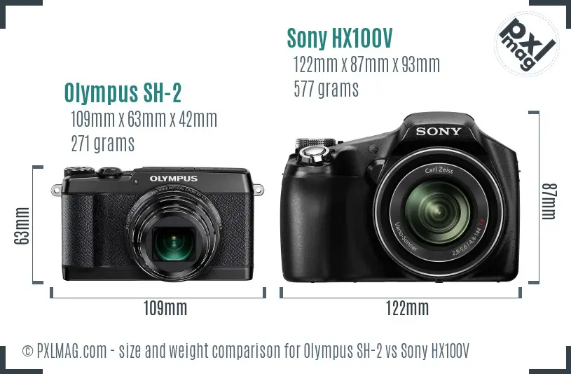 Olympus SH-2 vs Sony HX100V size comparison