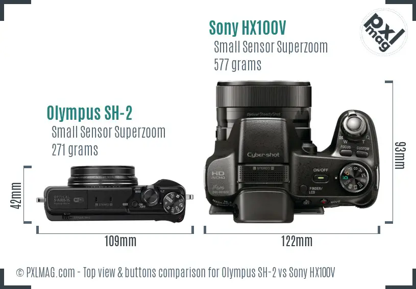 Olympus SH-2 vs Sony HX100V top view buttons comparison