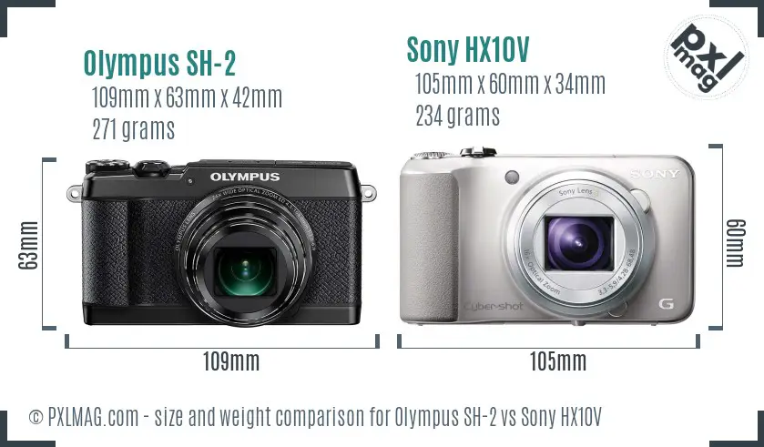 Olympus SH-2 vs Sony HX10V size comparison