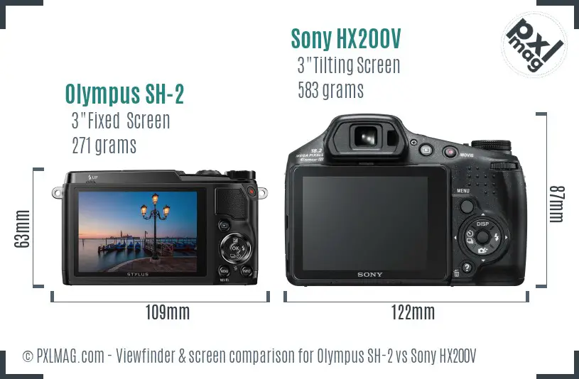 Olympus SH-2 vs Sony HX200V Screen and Viewfinder comparison