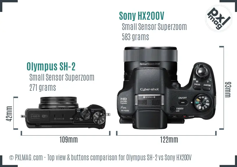 Olympus SH-2 vs Sony HX200V top view buttons comparison