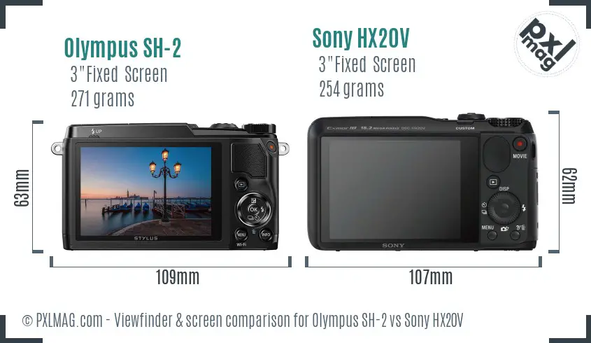 Olympus SH-2 vs Sony HX20V Screen and Viewfinder comparison