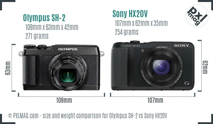 Olympus SH-2 vs Sony HX20V size comparison