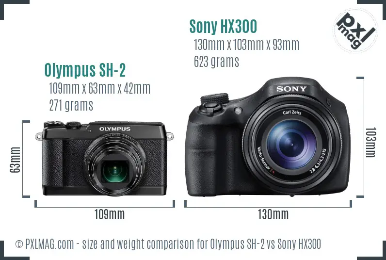 Olympus SH-2 vs Sony HX300 size comparison