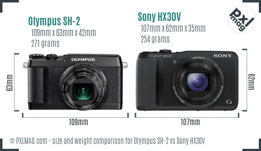 Olympus SH-2 vs Sony HX30V size comparison