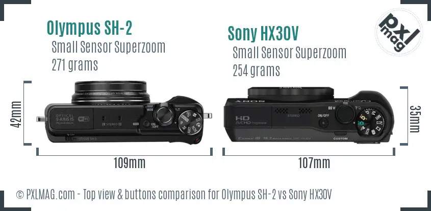 Olympus SH-2 vs Sony HX30V top view buttons comparison