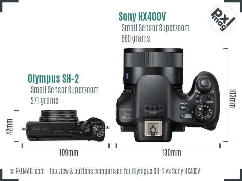 Olympus SH-2 vs Sony HX400V top view buttons comparison