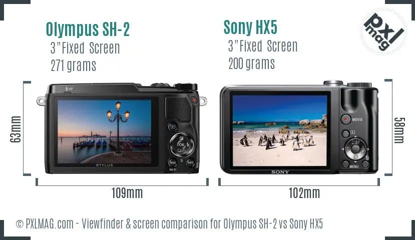 Olympus SH-2 vs Sony HX5 Screen and Viewfinder comparison