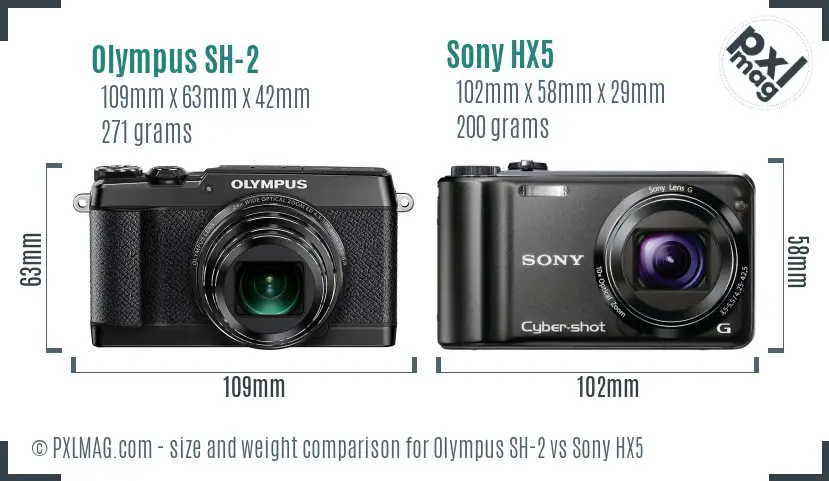 Olympus SH-2 vs Sony HX5 size comparison