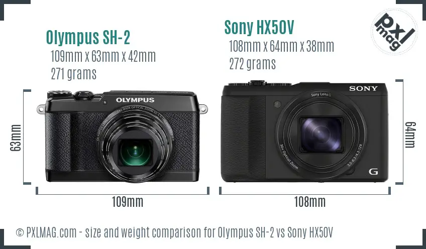 Olympus SH-2 vs Sony HX50V size comparison
