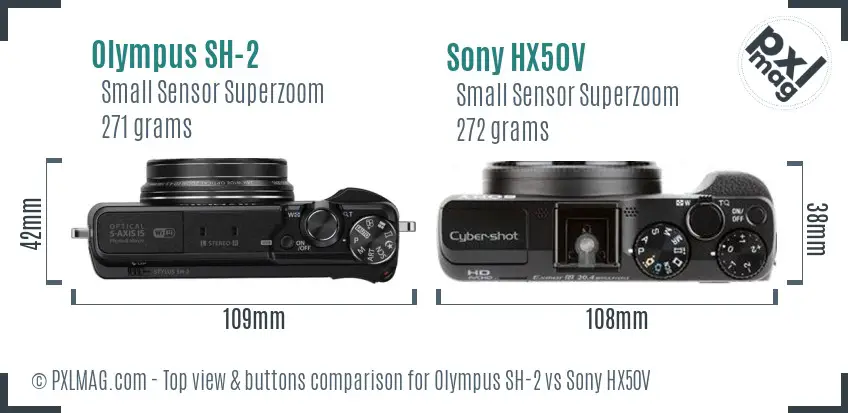 Olympus SH-2 vs Sony HX50V top view buttons comparison