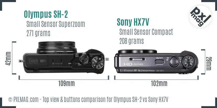 Olympus SH-2 vs Sony HX7V top view buttons comparison