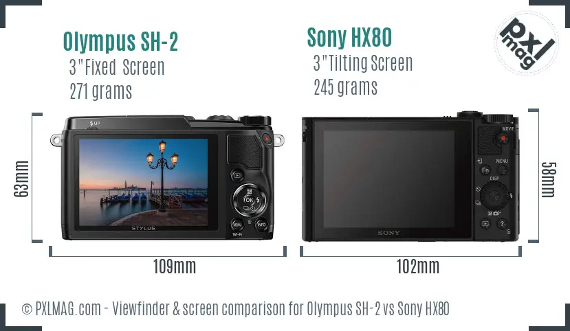 Olympus SH-2 vs Sony HX80 Screen and Viewfinder comparison