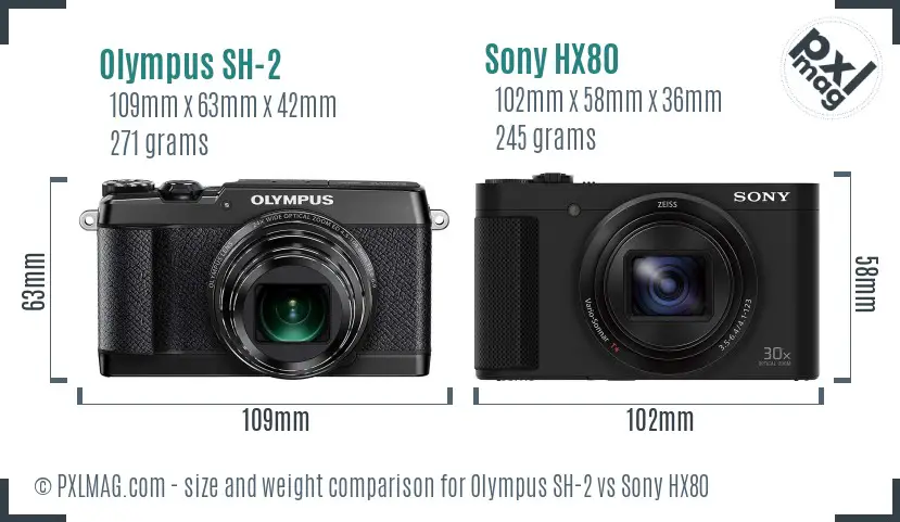 Olympus SH-2 vs Sony HX80 size comparison