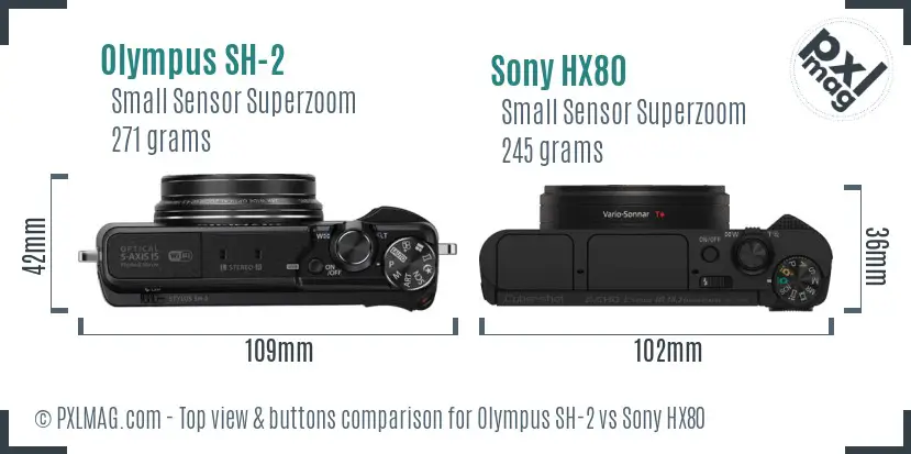 Olympus SH-2 vs Sony HX80 top view buttons comparison