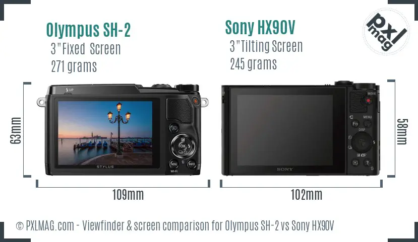 Olympus SH-2 vs Sony HX90V Screen and Viewfinder comparison