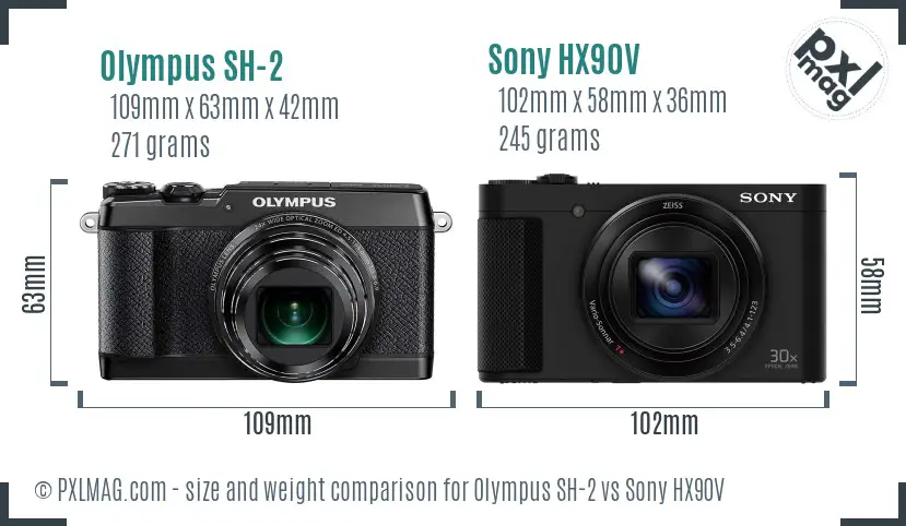 Olympus SH-2 vs Sony HX90V size comparison
