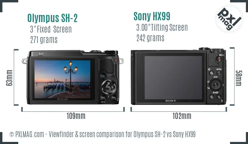 Olympus SH-2 vs Sony HX99 Screen and Viewfinder comparison
