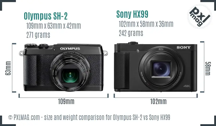 Olympus SH-2 vs Sony HX99 size comparison