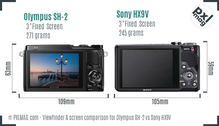Olympus SH-2 vs Sony HX9V Screen and Viewfinder comparison