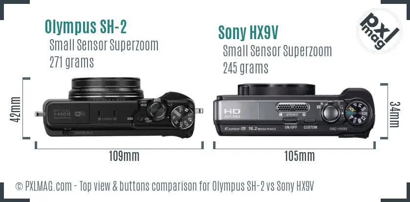 Olympus SH-2 vs Sony HX9V top view buttons comparison